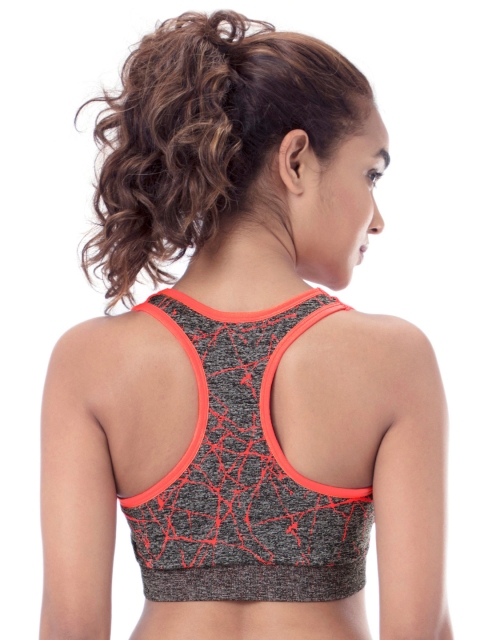 

PrettySecrets Grey & Coral Red Printed Non-Wired Lightly Padded Sports Bra BSS17SBR01