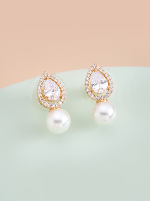 

Kushal's Fashion Jewellery White Teardrop Shaped Studs Earrings