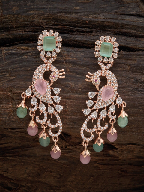 

Kushal's Fashion Jewellery Pink Peacock Shaped Drop Earrings