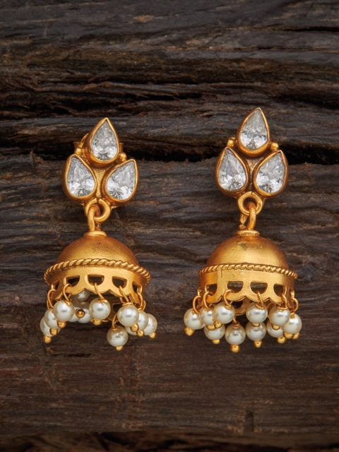 

Kushal's Fashion Jewellery White Dome Shaped Jhumkas Earrings