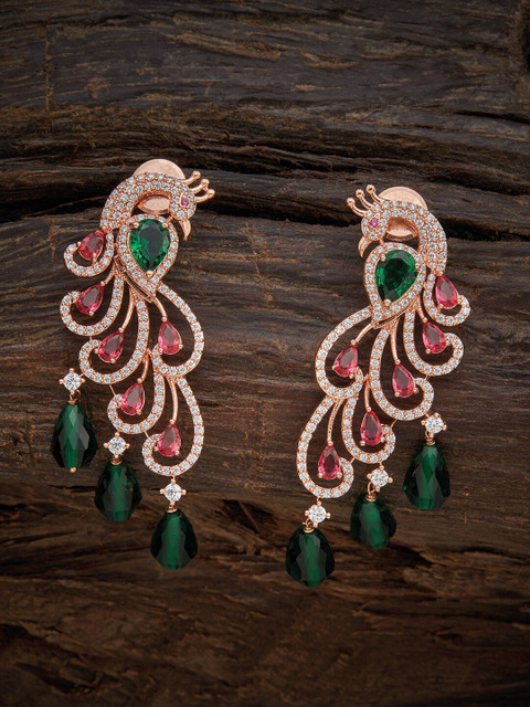 

Kushal's Fashion Jewellery Red Peacock Shaped Drop Earrings