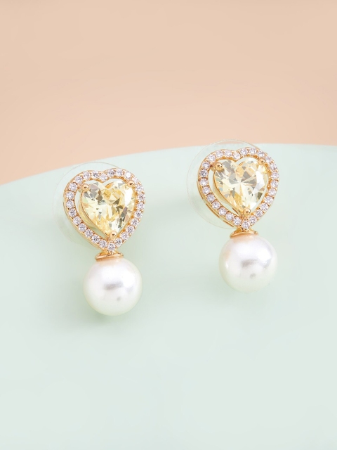 

Kushal's Fashion Jewellery Yellow Heart Shaped Studs Earrings