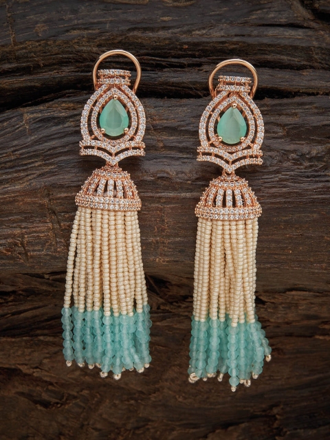 

Kushal's Fashion Jewellery Sea Green Contemporary Jhumkas Earrings
