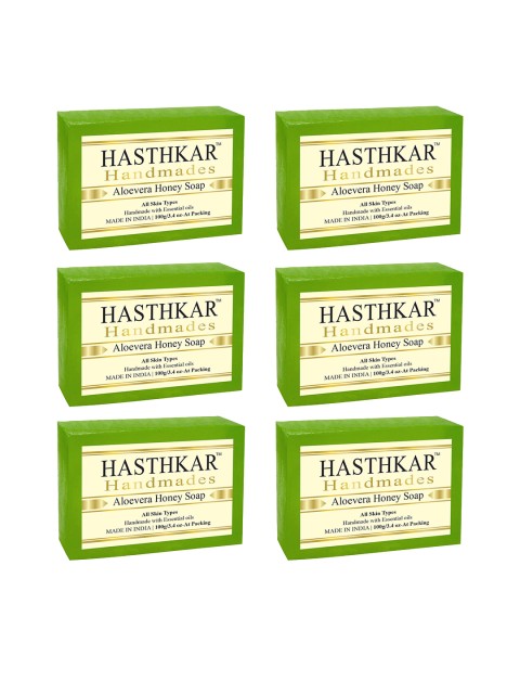 

Hasthkar Set Of 6 Handmades Glycerine Aloevera Honey Soap, Green