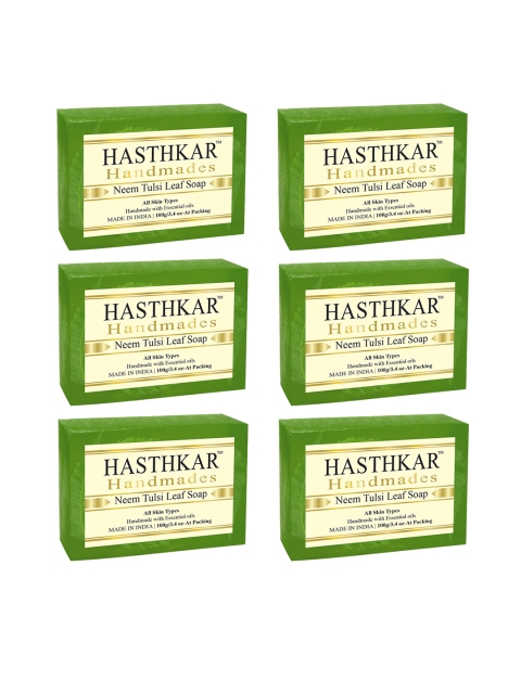 

Hasthkar Set Of 6 Green Handmade Neem Tulsi Leaf Soap - 100 g