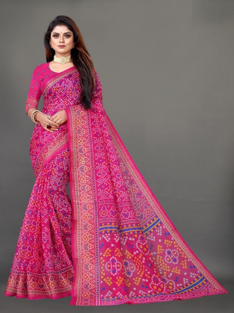 

APNISHA Pink & Blue Bandhani Pure Cotton Saree