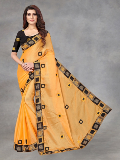 

APNISHA Yellow & Black Embroidered Pure Chiffon Saree