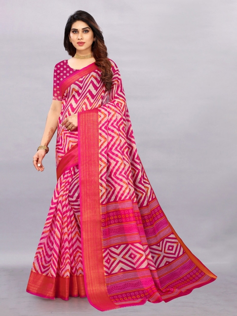 

APNISHA Pink & White Zari Pure Cotton Saree