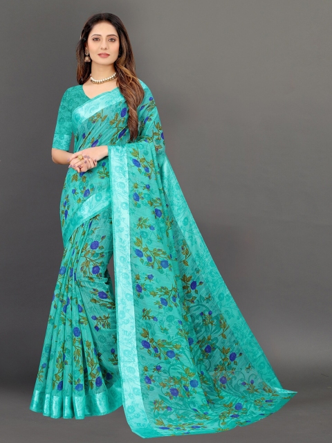 

APNISHA Teal & Blue Floral Saree