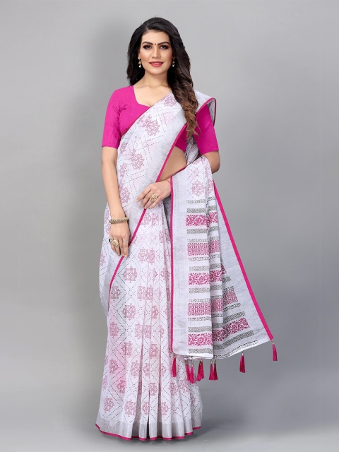 

APNISHA Pink & Off White Ethnic Motifs Pure Cotton Saree