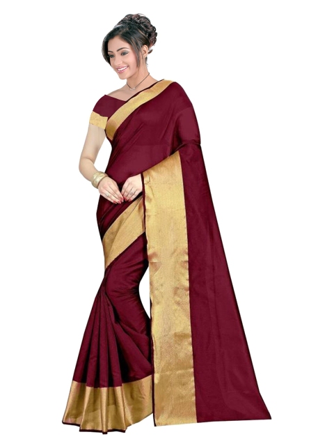 

APNISHA Maroon & Gold-Toned Zari Pure Cotton Saree