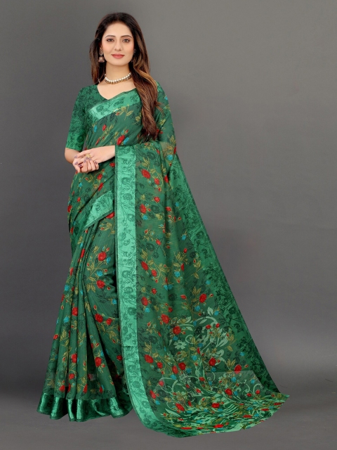 

APNISHA Green & Red Floral Saree