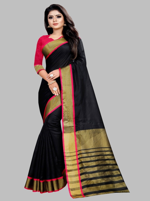 

APNISHA Black & Magenta Zari Pure Cotton Saree