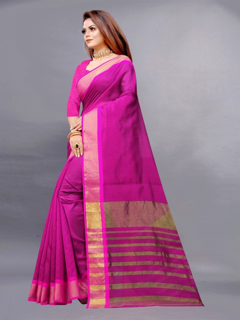 

APNISHA Pink & Gold-Toned Zari Pure Cotton Saree