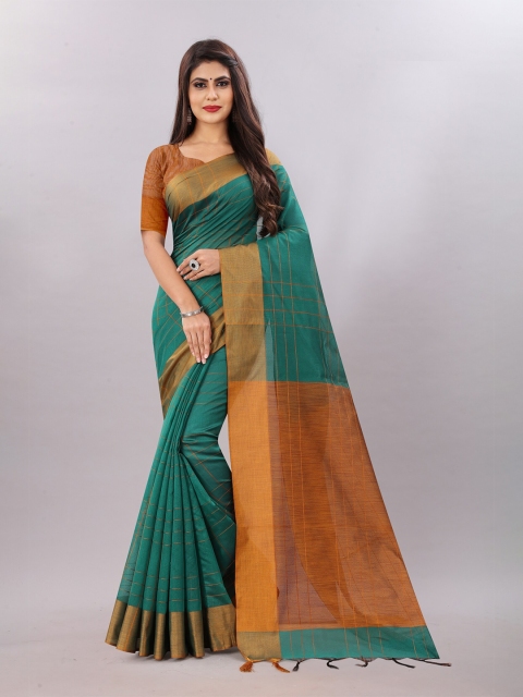 

APNISHA Teal & Brown Zari Pure Cotton Saree