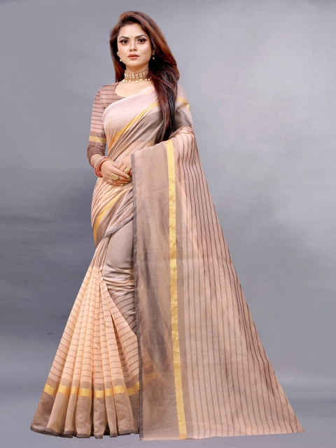 

APNISHA Peach-Coloured & Gold-Toned Zari Pure Cotton Saree