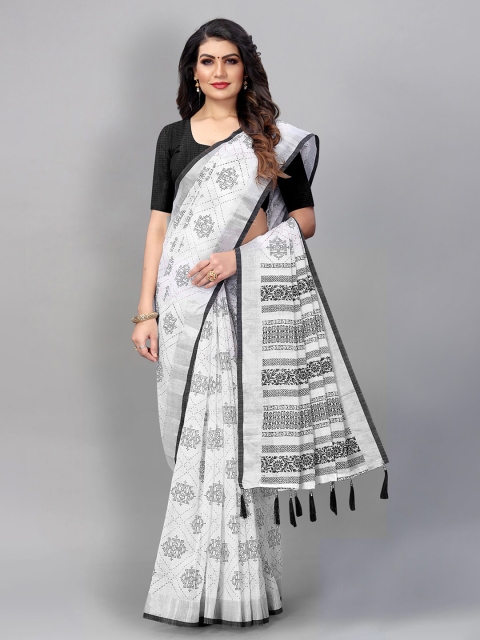 

APNISHA Black & White Ethnic Motifs Pure Cotton Saree