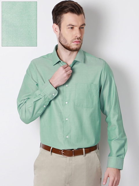 Peter England Men Green Slim Fit Solid Formal Shirt