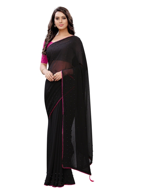 

APNISHA Black & Pink Beads and Stones Pure Georgette Saree