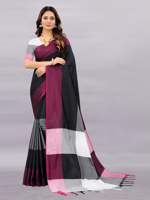 

APNISHA Black & Purple Colourblocked Pure Cotton Saree