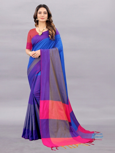 

APNISHA Purple & Pink Colourblocked Pure Cotton Saree