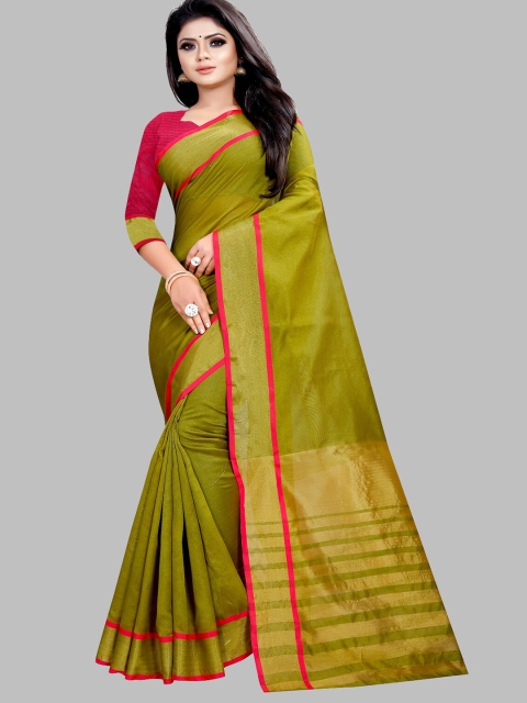 

APNISHA Green & Pink Zari Pure Cotton Saree