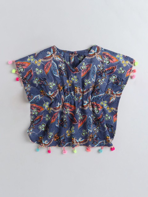 

Hopscotch Navy Blue Floral Print Empire Top