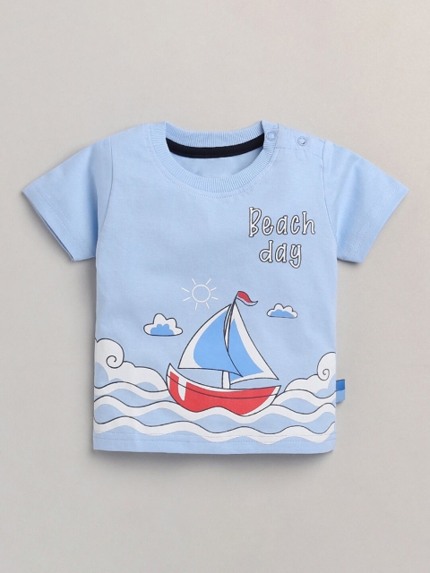 

Hopscotch Boys Blue Printed Monochrome Applique T-shirt
