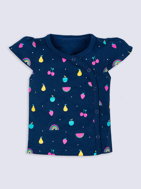 

Hopscotch Girls Navy Blue Printed Applique T-shirt