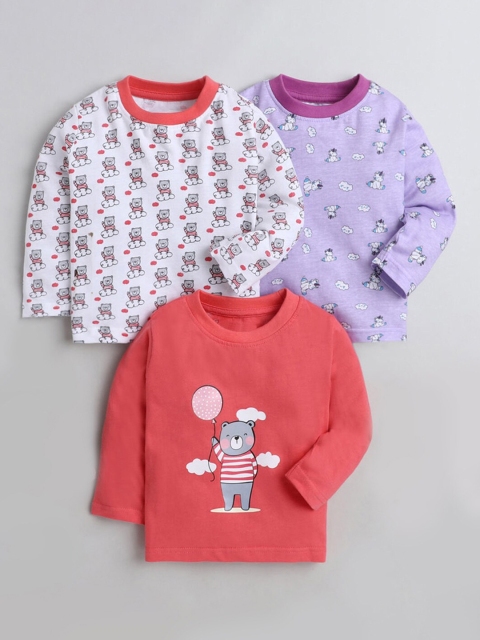 

Hopscotch Boys Fuchsia & orchid tint 3 Printed Mandarin Collar T-shirt