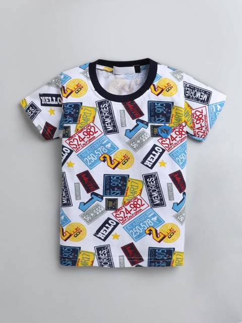 

Hopscotch Boys Off White Printed Applique T-shirt