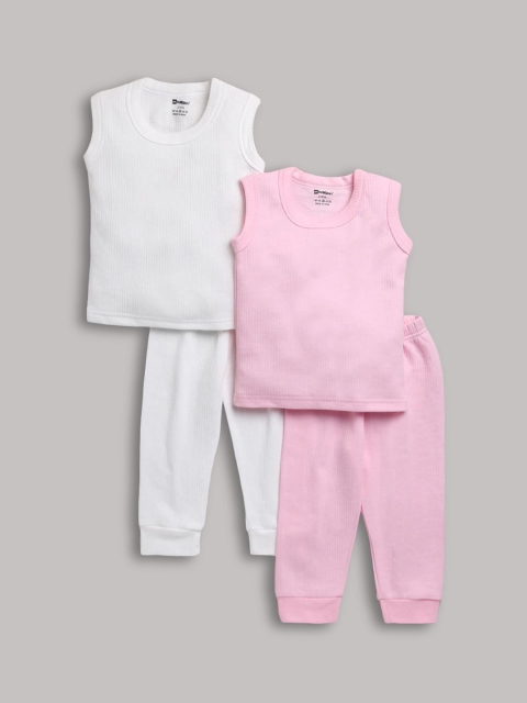 

Hopscotch Girls Pack Of 2 Pink & White Solid Knitted Thermal Set