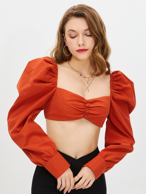 

URBANIC Red Sweetheart Neck Crop Top