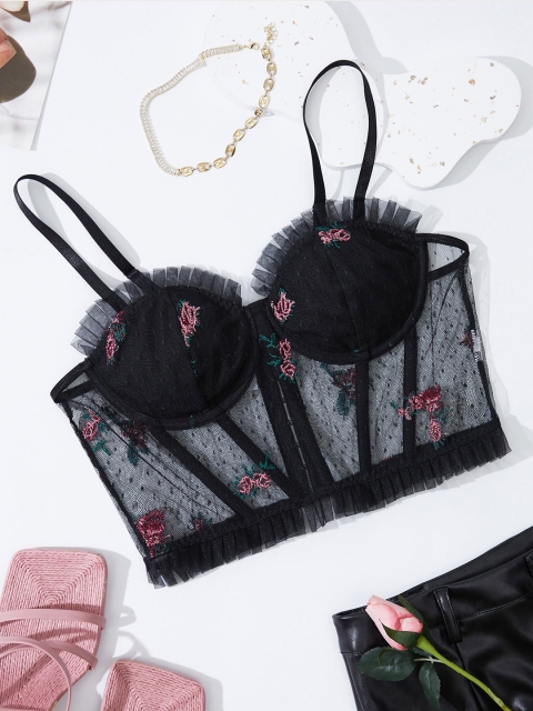 

URBANIC Black Floral Print Longline Top
