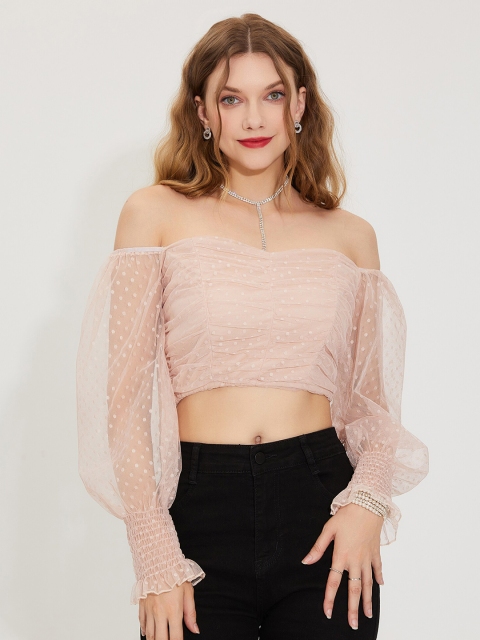 

URBANIC Nude-Coloured Off-Shoulder Bardot Top