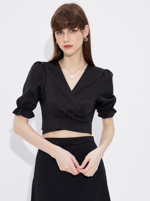 

URBANIC Black Wrap Crop Top