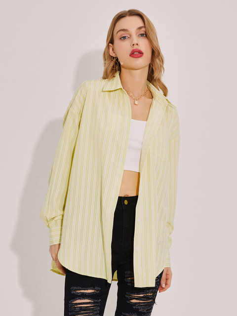 

URBANIC Women Yellow Striped Casual Shirt