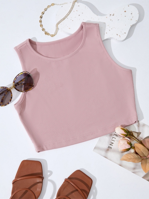 

URBANIC Pink Ribbed Knitted Crop Top