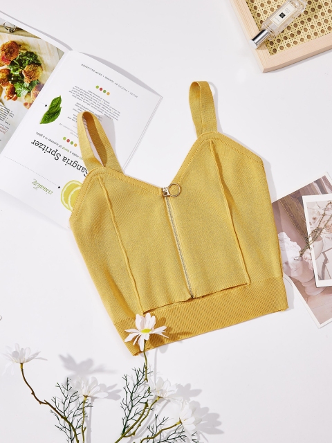 

URBANIC Yellow Solid Knitted Crop Top