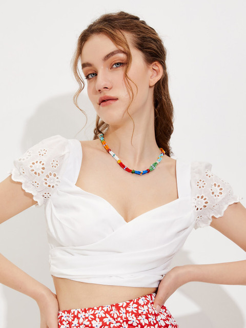 

URBANIC White Sweetheart Neck Top