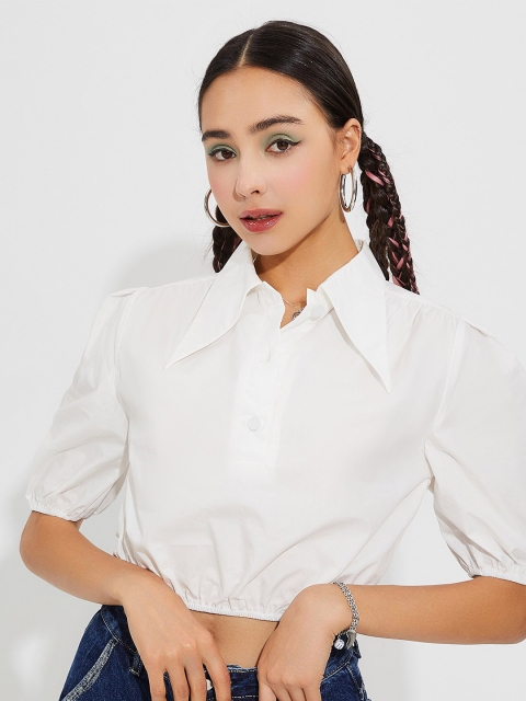 

URBANIC White & barely blue Shirt Style Top