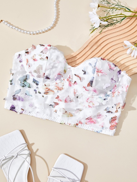

URBANIC White Floral Print Crop Top