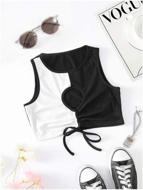 

URBANIC Black & White Colourblocked Tank Crop Top