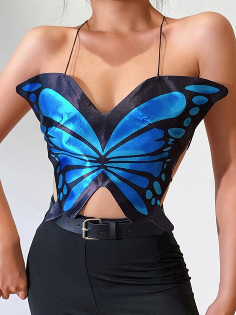

URBANIC Blue & xiketic Print Crop Top