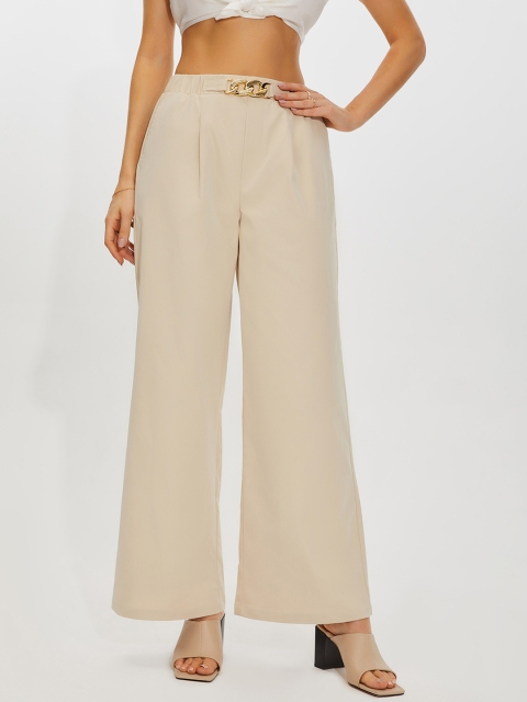 

URBANIC Women Peach-Coloured Pleated Trousers