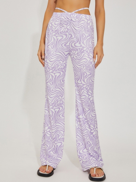 

URBANIC Women Purple Printed Trousers