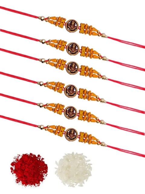 

Crunchy Fashion Pack of 6 Red & Brown Fancy Rakhi with Roli Chawal & Tilak Set