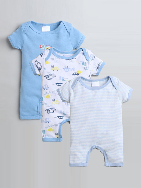 

Hopscotch Infants Boys Pack Of 3 Cotton Rompers, Blue