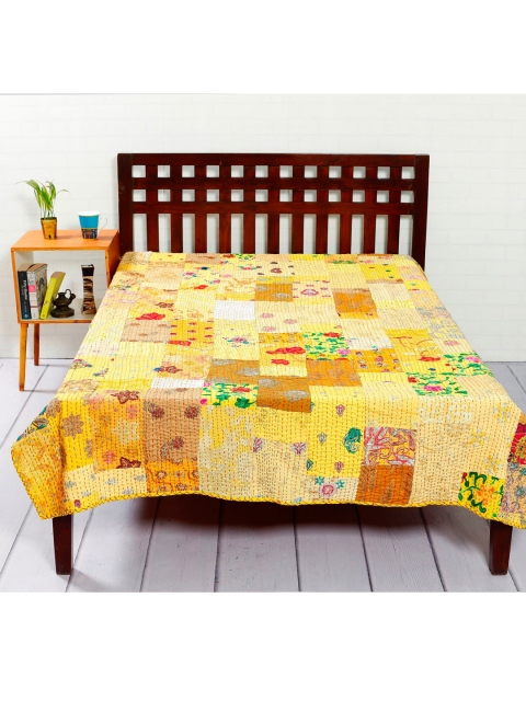 

HANDICRAFT PALACE Yellow Printed Patchwork Cotton Single Bed Cover