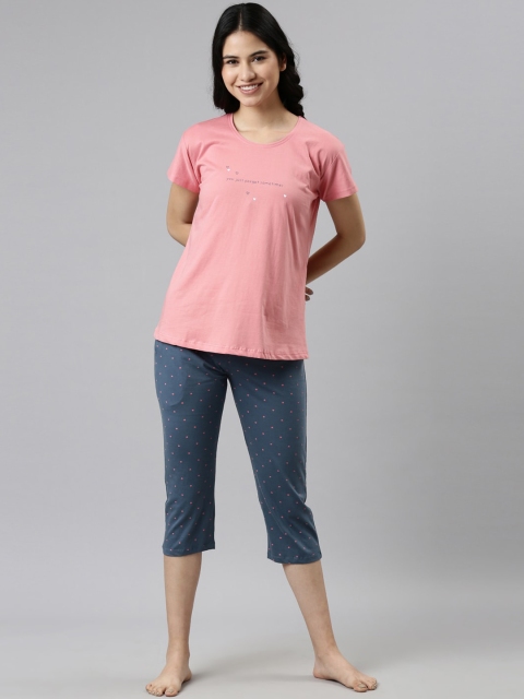 

GOLDSTROMS Women Peach-Coloured & Blue Printed Night suit